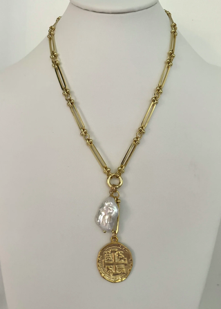 Greek Medallion with Pearl Necklace