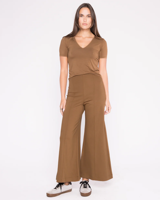 Ponte Knit Wide Leg Pant Cropped - Camel