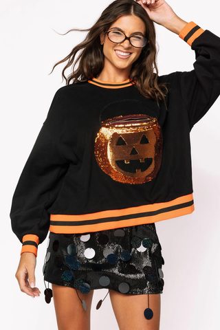 Black Halloween Pumpkin Candy Bucket Sweatshirt