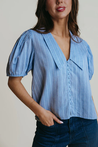 NADIA TOP - BLUE PIN STRIPE