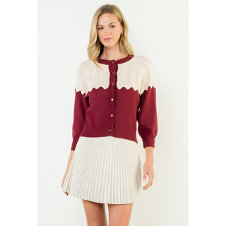 Ruth -  Contrast Yoke Scallop Edge Knit Cardigan