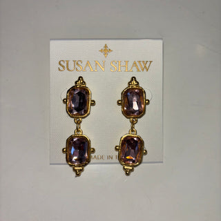 DOUBLE LIGHT PINK RECTANGLE CRYSTAL DROP EARRINGS