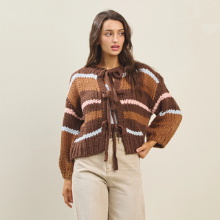 Colorblock Chunky Cardigan - Chocolate