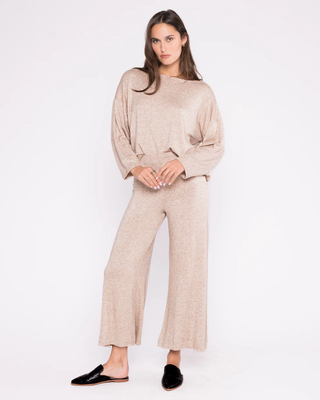 Sweater Knit Wide Leg Pant: Cropped - Oatmeal
