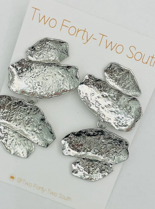 Textured Petals Earrings - Silver
