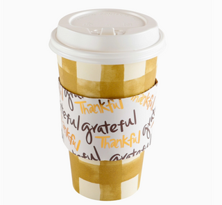Brown Plaid Cups with Thankful, Grateful Sleeve Hot/Cold with Lid