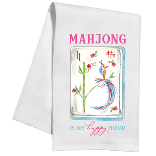 Handpainted Mahjong Is My Happy Hour Kitchen Towel