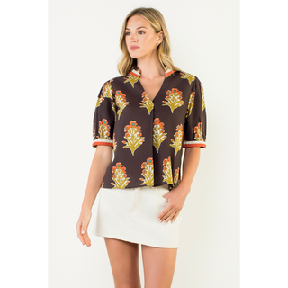 Shelly - Short Sleeve Floral Detailed Top