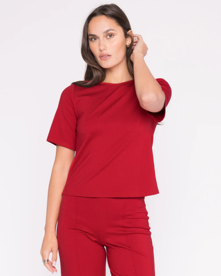 Ponte Knit Short Sleeve Top Extended - Red
