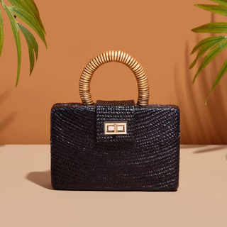 GOLD BEAD HANDLE STRAW CLUTCH