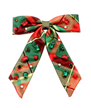 Holiday Plaid Shimmer Bow Barrette