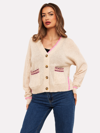 Mila Geo Trim Cashmere Cardigan - Cygnet