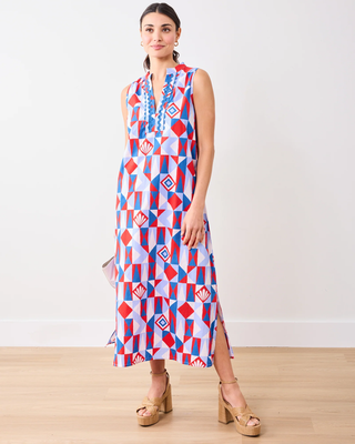 Ocean View Long Tunic Dress in Underwater Mosaic - Retro red