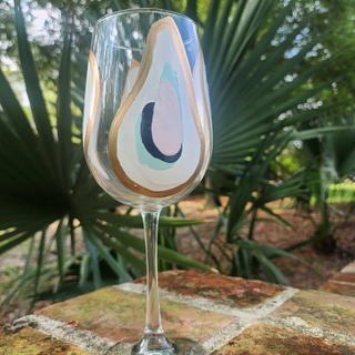 Hand Painted Oyster Tall Wine Glass Stemmed - Beach Sunset - Pink