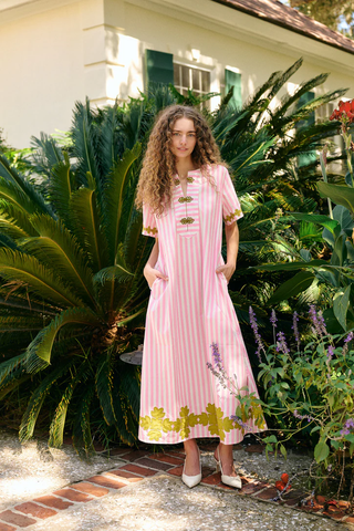 Short Sleeve Maxi Kaftan - Pink Stripe