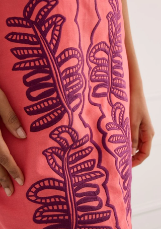 Rowan Dress - Coral Royal Palms Embroidery