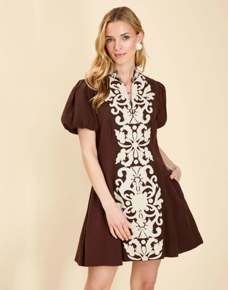 Flavia Barong Mini Dress - Chocolate