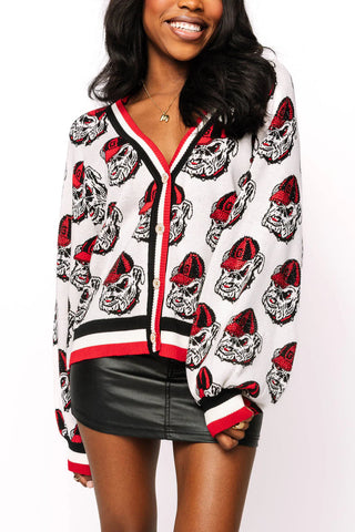 LICENSED UGA KNIT IN MACOT RINESTONE CARDIGAN