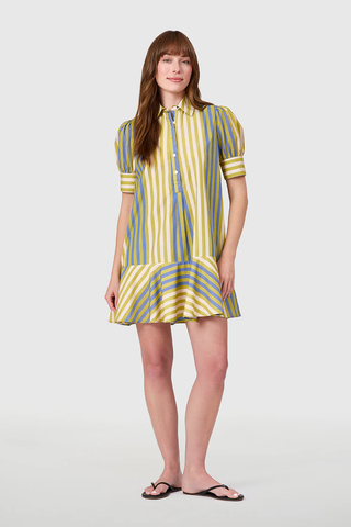 LIV DRESS -CHARTREUSE STRIPES