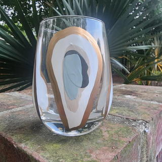 Hand Painted Oyster Stemless Wine Glass - Beach Sand