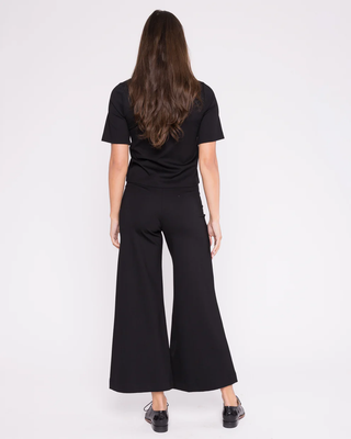 Ponte Knit Wide Leg Pant: Cropped - Black