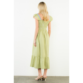 Field Day Ruffle Sleeve Maxi Dress - Green