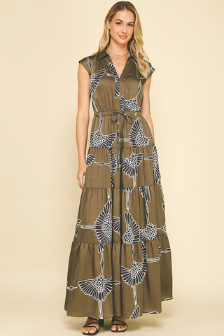 Print Tiered Maxi Dress - Mocha