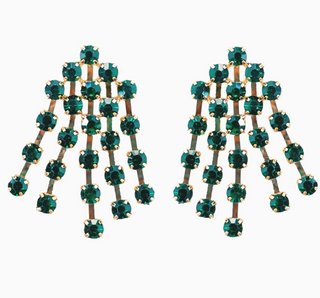 Green Rhinestone Tassel Statement Earrings