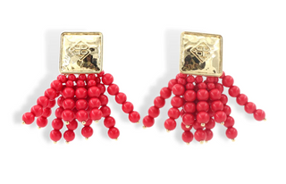 Square BC Icon Black Beaded Earrings