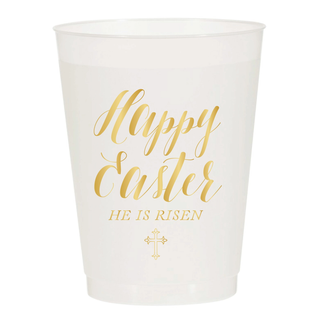 He Is Risen Gold Happy Easter Cross Frosted Cups - Pack of 10