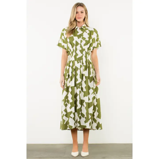 Georgia -  Geometric Button Down Short Sleeve Dress