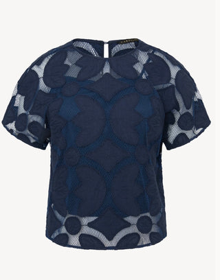 CARMEN TOP - NAVY LACE