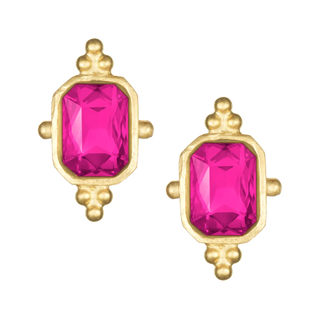 Hot Pink Crystal Rectangle Studs