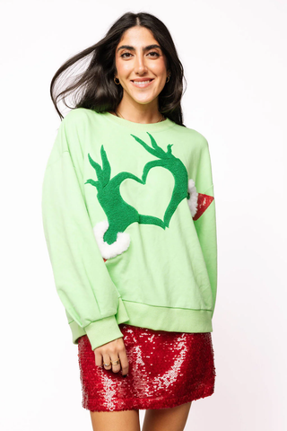 Green Grinch Heart Hands Sweatshirt