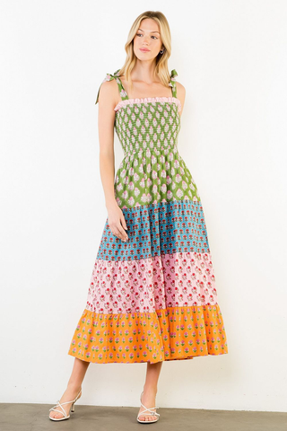 Lola Tie Strap Tiered Maxi Dress - Green