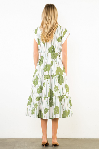 Sarah Short Sleeve Patter Detail Collared Dress - White