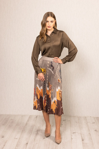 Tawny Pleated Skirt - Brown Multi