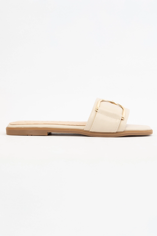 Tina Gold Tone D Buckle Strap Slip On Sandals