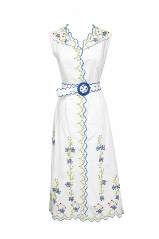 Blue Poppy Crosstitch Midi Dress