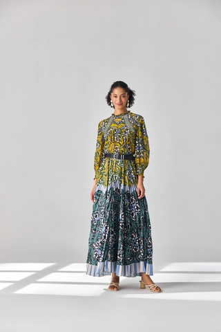 Sharvi Pleated Skirt - Yellow Multi