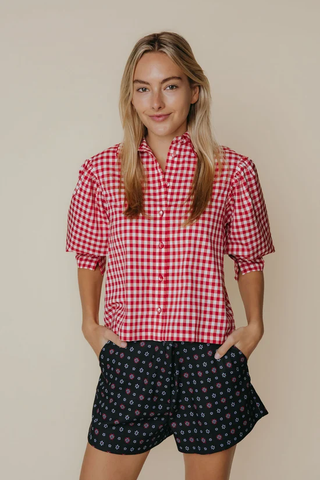 Strahley Top - Red & Cream Check