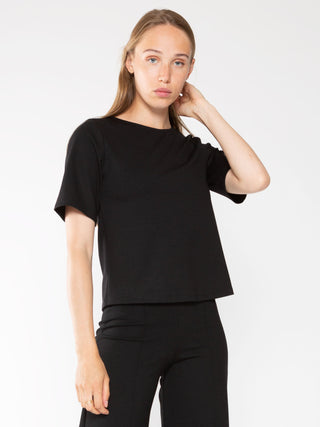 Ponte Knit Short Sleeve Top Extended - Black