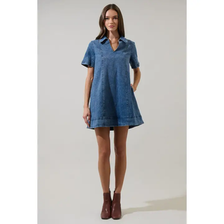 Rosalind Denim Shift Mini Dress - Denim