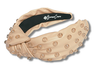 Nude Vegan Leather Headband with Hand-Sewn Glass Beads