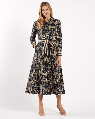 Kitty Dress Stretch Poplin - Belt Border Black