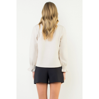 Cassie - Long Sleeve Suede V-Neck Top
