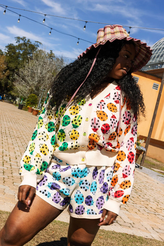 BEIGE RAINBOW LADY BUG SWEATER