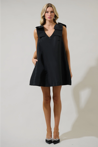 Alani Bow Trapeze Mini Dress - Black