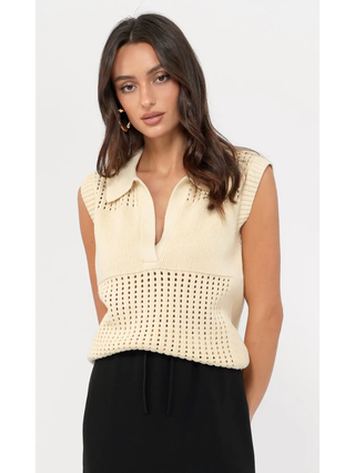 Gordon Open Knit Paneled Sweater Top - Cream