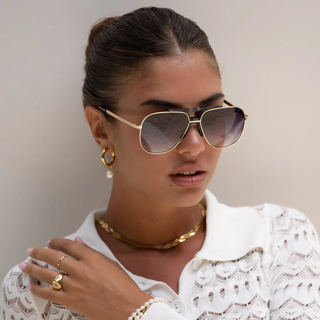 Logan Acetate Aviator Unisex Sunglasses - Light Gold / Gray